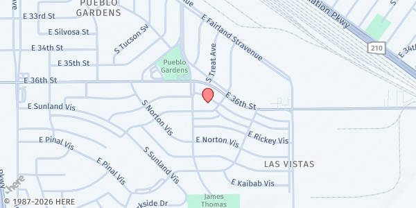 Map showing Bright Star Community Development Corporation / Rising Star Baptist Church at 2800 E 36th St, Tucson, AZ