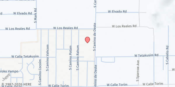 Map showing Pascua Yaqui Tribe Food Pantry at 7474 S Camino De Oeste, Tucson, AZ