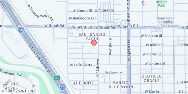 Map showing Pascua Yaqui Tribe Sewa Uusim at 2209 N 15th Ave, Tucson, AZ