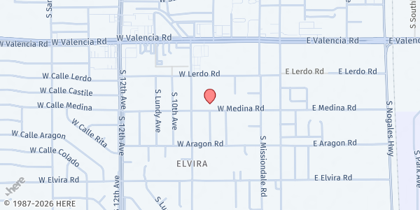 Map showing Society of St. Vincent de Paul - St. Monica Food Pantry at 212 W. Medina, Tucson, AZ