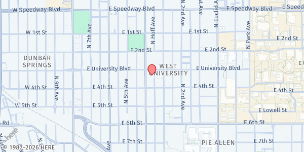 Map showing Trinity Presbyterian Church at 400 E. University Blvd., Tucson, AZ