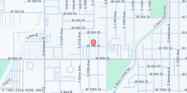 Map showing Hope for the Future Ministries - Mobile Food Pantry Stop at E 7th St & Avenue B, Yuma, AZ