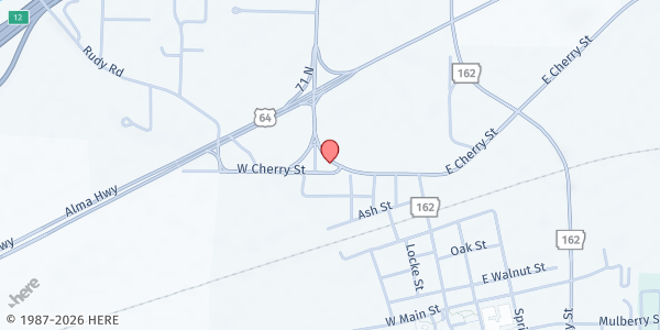 Map showing Alma Outreach Center at 135 Fayetteville Ave, Alma, AR