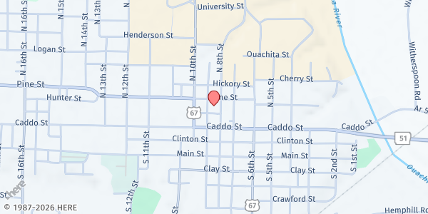 Map showing Clark County Ecumenical Food Pantry at 107 N. 9th St., Arkadelphia, AR