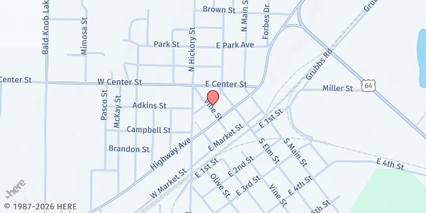Map showing Central Baptist Church-Bald Knob at 502 Victory St., Bald Knob, AR