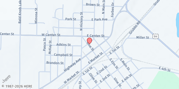 Map showing Central Baptist Church - Bald Knob at 502 Victory St, Bald Knob, AR