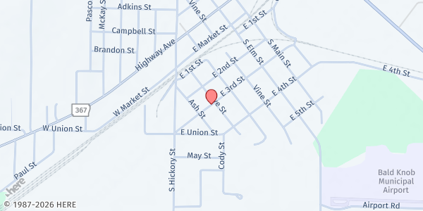 Map showing Pleasant Grove Baptist - Bald Knob at 300 E 3rd St, Bald Knob, AR