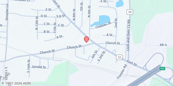 Map showing Barling First Baptist Church at 602 Church St., Barling, AR