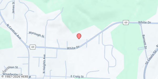 Map showing White Drive Baptist Church at 445 White Dr., Batesville, AR