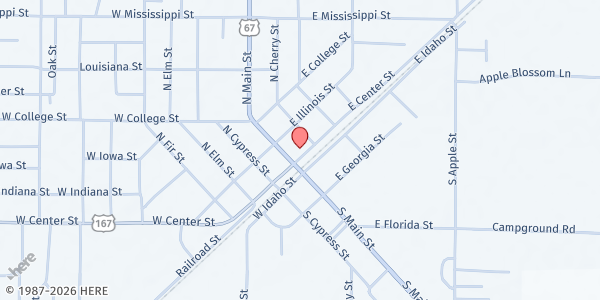 Map showing Beebe Christian Outreach Center at 111 East Centre St., Beebe, AR
