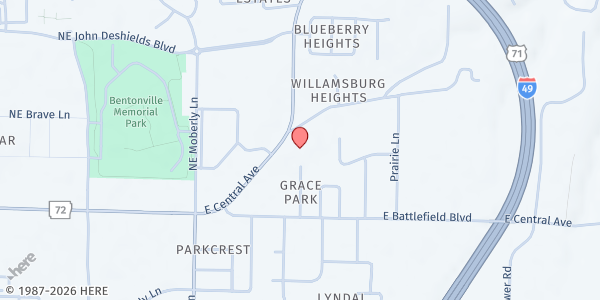 Map showing Calvary Tabernacle at 2612 E. Central Ave., Bentonville, AR