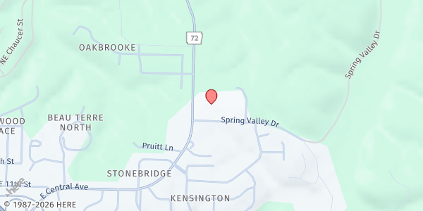 Map showing Eastside Assembly of God at 9559 AR-72, Bentonville, AR