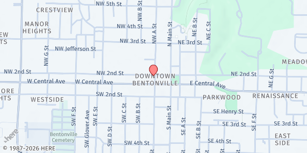 Map showing FUMC Free Little Pantry at 201 NW 2nd St, Bentonville, AR