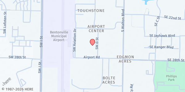 Map showing Helping Hands, Inc. at 2602 SW D St, Bentonville, AR