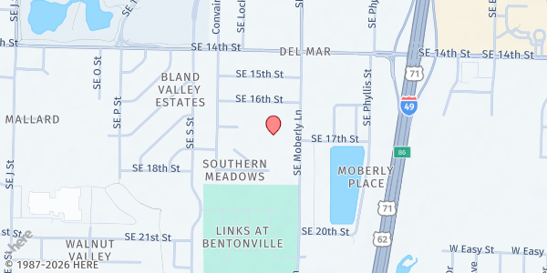 Map showing Hope Church NWA at 1700 Moberly Ln., Bentonville, AR
