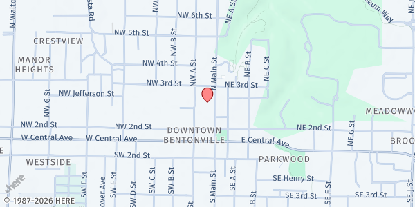 Map showing The Community Table at 216 NW A St, Bentonville, AR
