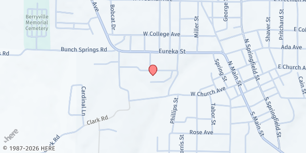 Map showing Berryville Community Center - Mobile Pantry Stop at 601 Dr. Spurlin Cir., Berryville, AR