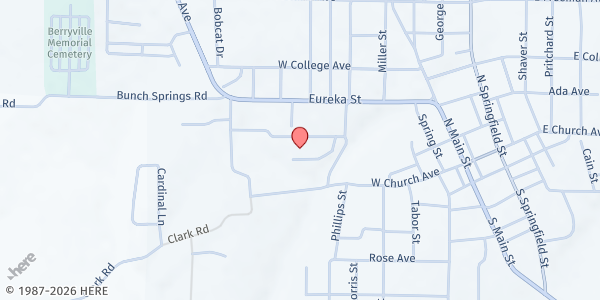 Map showing Berryville Community Center Parking Lot at 601 Dr. Spurlin Cir., Berryville, AR