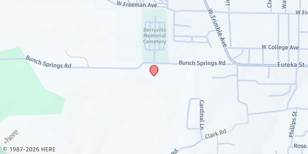 Map showing Loaves and Fishes Food Bank of the Ozarks - Berryville at 301 Bunch Springs Rd., Berryville, AR