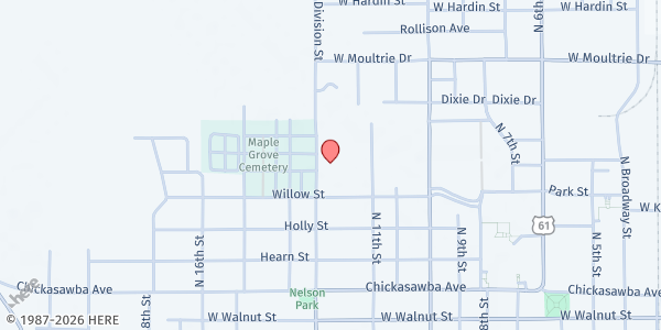 Map showing Wellspring Church at 600 N Division St, Blytheville, AR