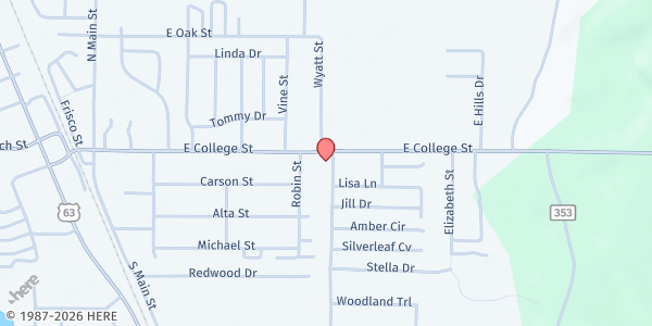 Map showing Bono Missionary Baptist Church at 239 E College St, Bono, AR