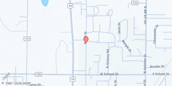 Map showing Brookland Baptist Church at 200 N. Oak St., Brookland, AR