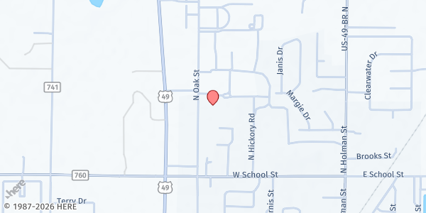 Map showing Brookland Baptist Church at 200 N Oak St, Brookland, AR