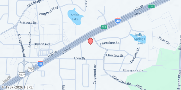 Map showing Indian Springs Baptist Church at 23581 I-30, Bryant, AR