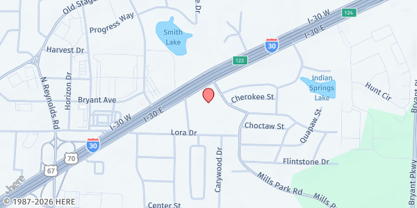 Map showing Indians Springs Baptist Church at 23581 I-30, Bryant, AR