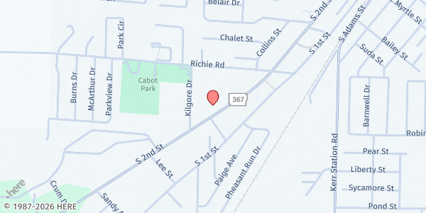 Map showing Feed the Veterans at 1212 S. 2nd St., Cabot, AR