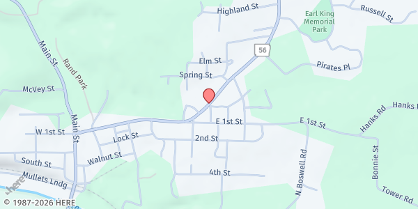 Map showing Calico Rock Community Center Food Pantry at 505 AR-56, Calico Rock, AR
