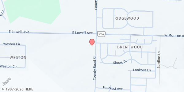 Map showing Lakeview Baptist Church at 1351 E. Lowell Ave., Cave Springs, AR