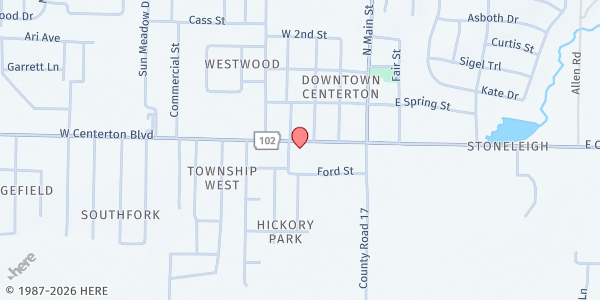 Map showing First Baptist Church of Centerton at 351 W. Centerton Blvd., Centerton, AR