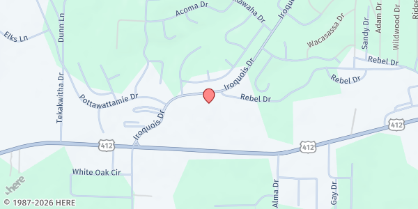 Map showing Cherokee Village FBC Food Pantry at 6 Iroquois Dr., Cherokee Village, AR