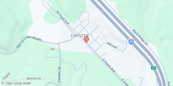 Map showing Living Waters Food Pantry at 305 N. Front St., Chester, AR