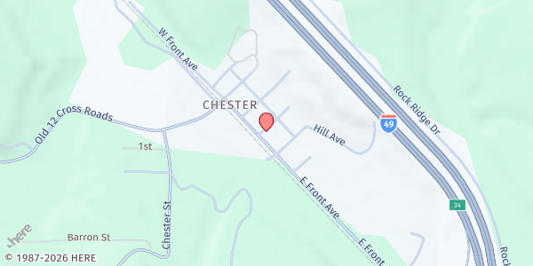 Map showing Living Waters PCG at 305 N. Front St., Chester, AR