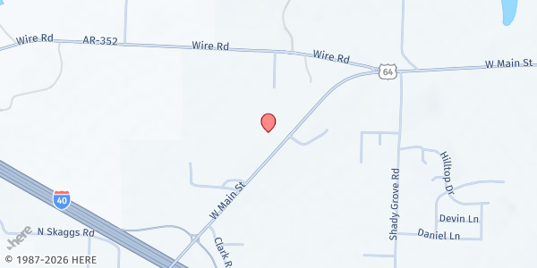 Map showing Clarksville SDA Church at 2514 W. Main St., Clarksville, AR