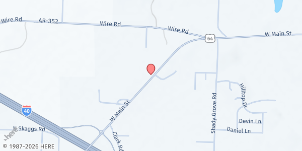 Map showing Clarksville Seventh-Day Adventist Church at 2514 W Main St, Clarksville, AR