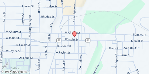 Map showing Jamestown Assembly of God - Food Distribution Center at 1531 S Rogers St, Clarksville, AR