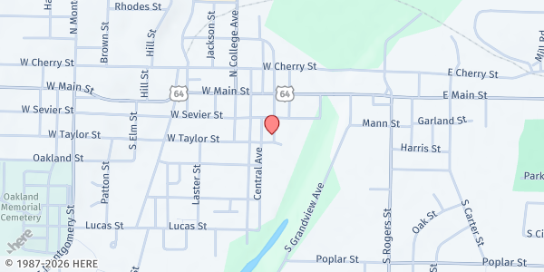 Map showing Mustard Seed Ministries at 212 N College Ave, Clarksville, AR