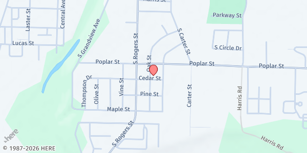 Map showing Second Baptist Compassion Center at 709 Oak St, Clarksville, AR