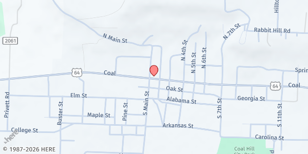 Map showing Coal Hill City Hall at 101 US-64, Coal Hill, AR