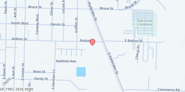 Map showing CAPCA - Community Action Program For Central Arkansas at 707 Robins St., Conway, AR