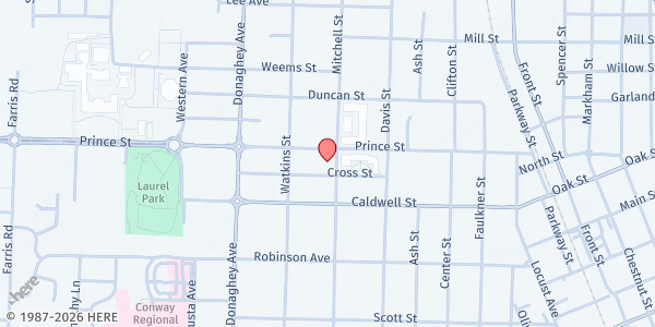Map showing St Peter's Episcopal Church at 925 Mitchell St, Conway, AR
