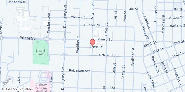 Map showing St Peter's Episcopal Church at 925 Mitchell St., Conway, AR