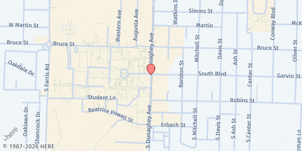 Map showing UCA Bear Essentials Food Pantry at 201 Donaghey Ave, Conway, AR