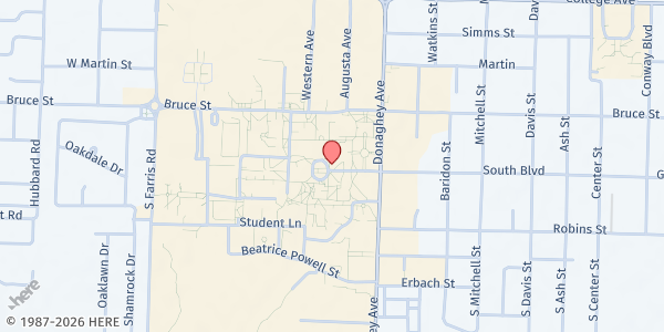 Map showing UCA Bear Essentials Food Pantry at University of Central Arkansas, Conway, AR