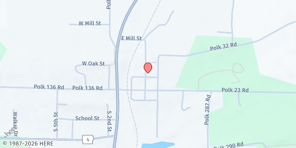 Map showing Cove First Baptist Church at 114 N. Middle St., Cove, AR