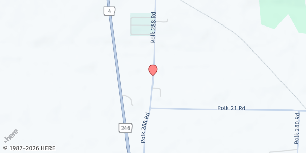 Map showing South Polk County Food Pantry- Cove Revival Center Church at 299 Polk County Rd. 288, Cove, AR