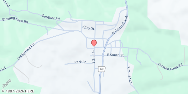 Map showing Helping Hands Food Pantry- Cushman UMC at 45 Park St., Cushman, AR